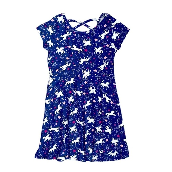 NANETTE Kids Girls Blue Cross-back Fit & Flare Unicorn Dress Sz 8 - Picture 1 of 8